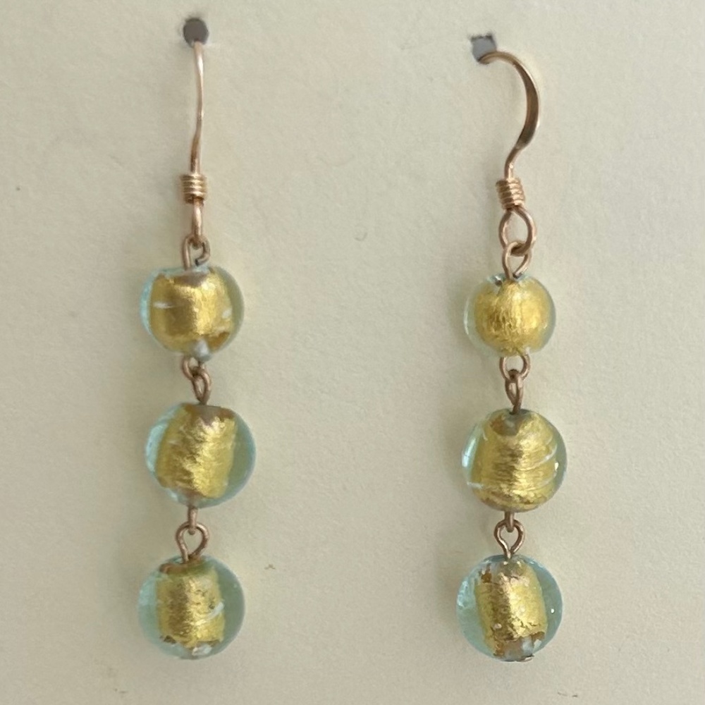 Murano gold foil aqua glass earrings